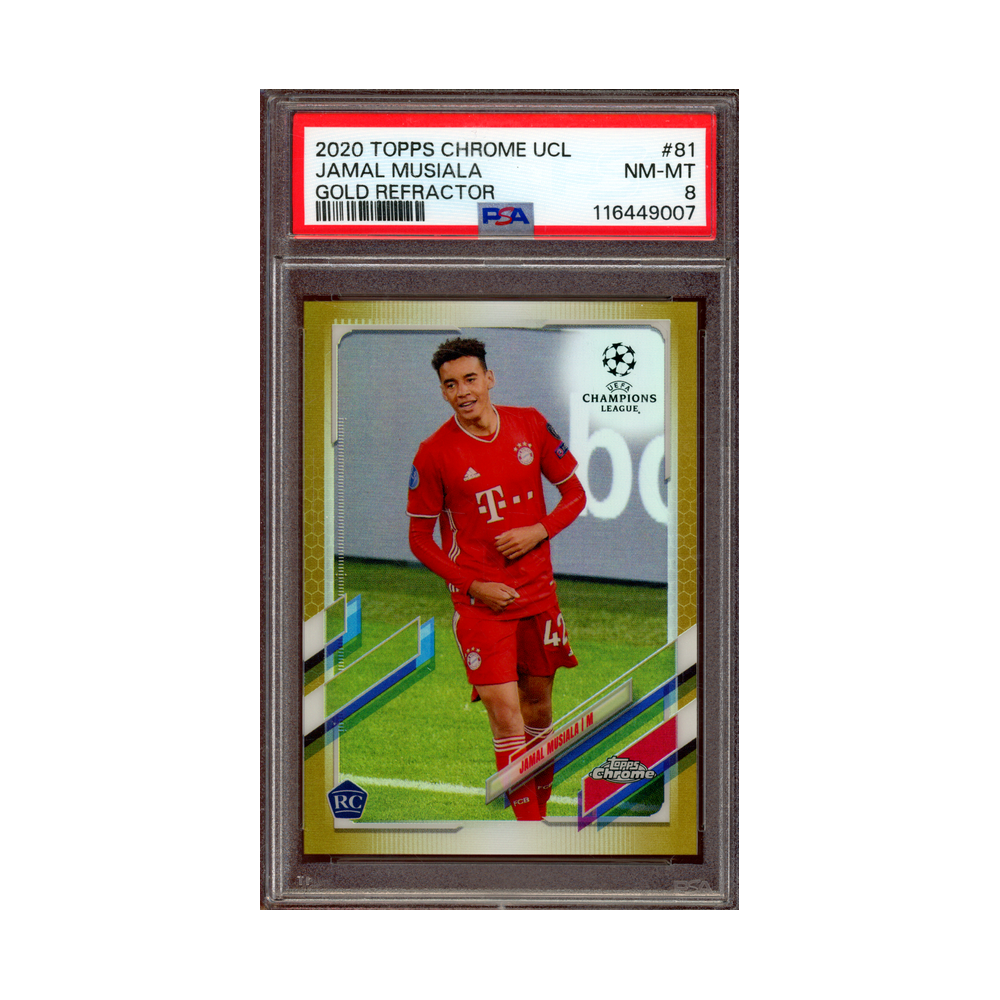 Jamal Musiala 2020 Topps Chrome UCL Gold Refractor Rookie /50 PSA 8