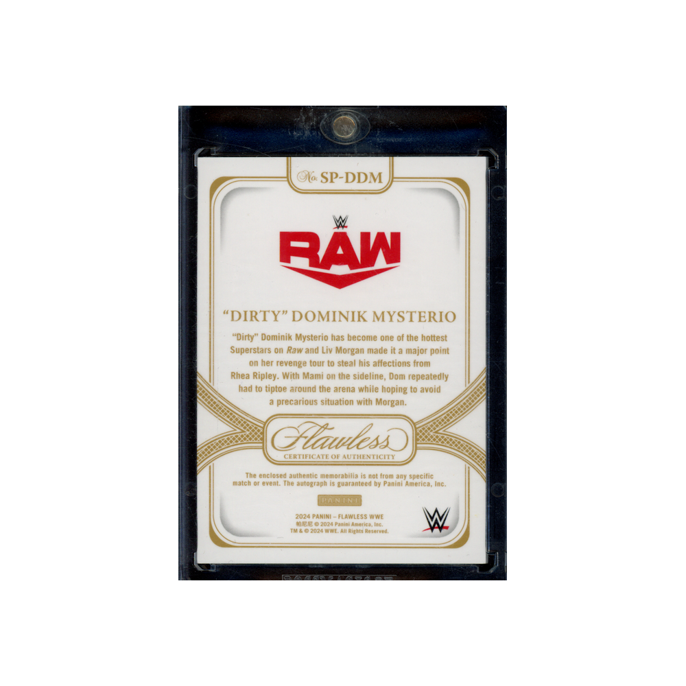 Dirty Dominik Mysterio 2024 Panini Flawless WWE Patch Auto Ruby /15