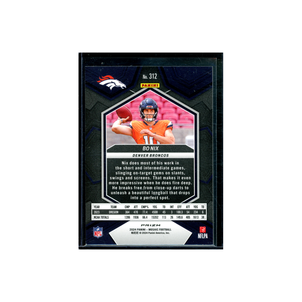 Bo Nix 2024 Panini Mosaic Football Silver Rookie