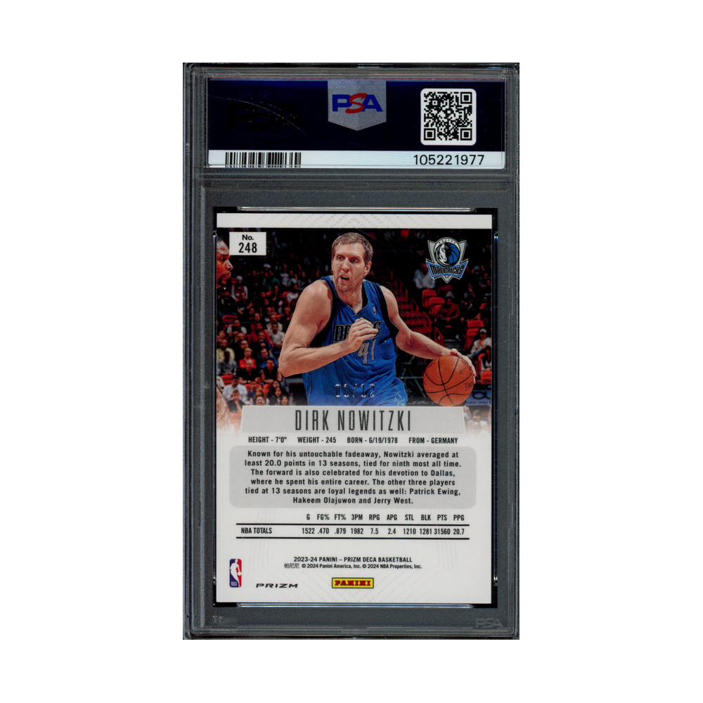 Dirk Nowitzki 2023 Panini Prizm Deca Basketball Green Shimmer Fotl /12 PSA 9