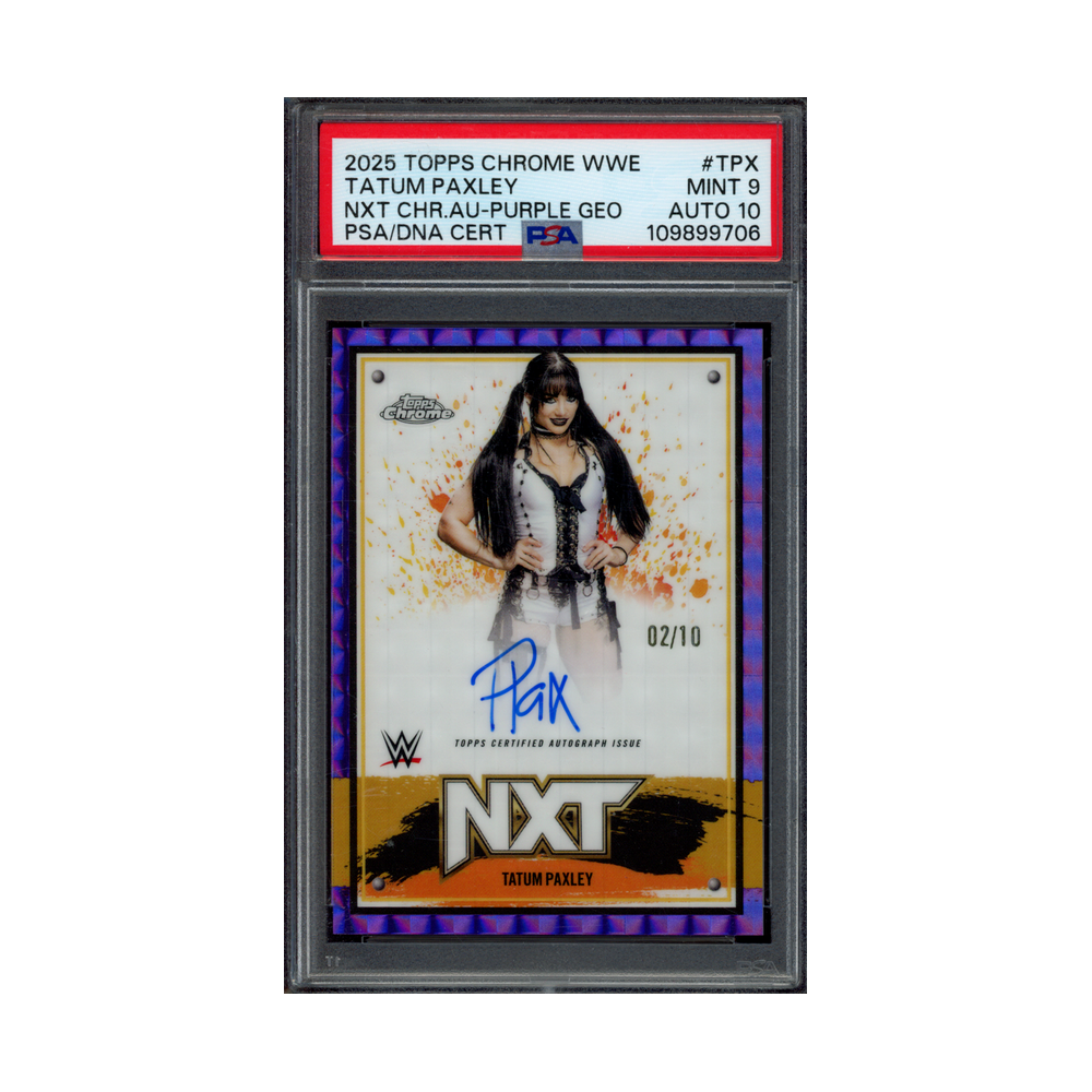 Tatum Paxley 2025 Topps Chrome WWE NXT Chrome Auto Purple Geometric /10 PSA 9/10