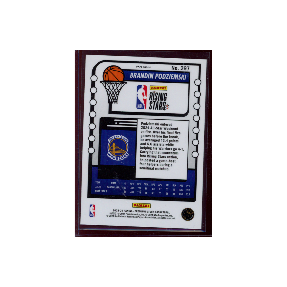 Brandin Podziemski 2023-24 Panini Premium Stock Basketball Rookie Rising Stars Cracked Ice