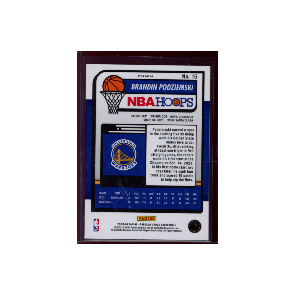 Brandin Podziemski 2023-24 Panini Premium Stock Basketball Rookie Cracked Ice