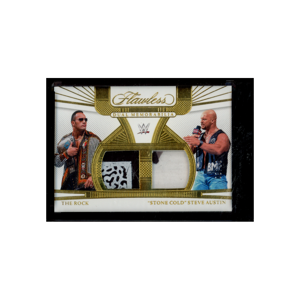 The Rock & Steve Austin 2024 Panini Flawless WWE Dual Memorabilia Gold /10
