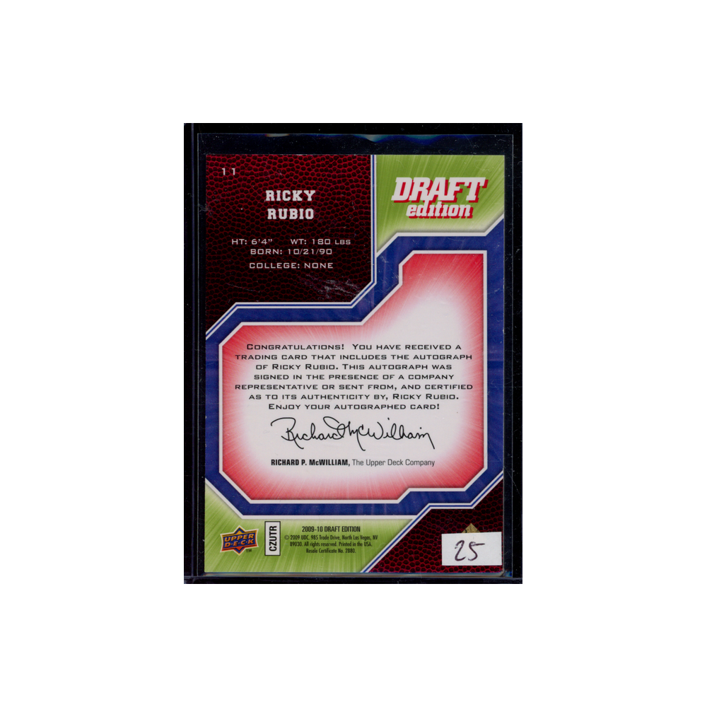 Ricky Rubio 2009-10 Upper Deck Draft Edition Rookie Auto /249