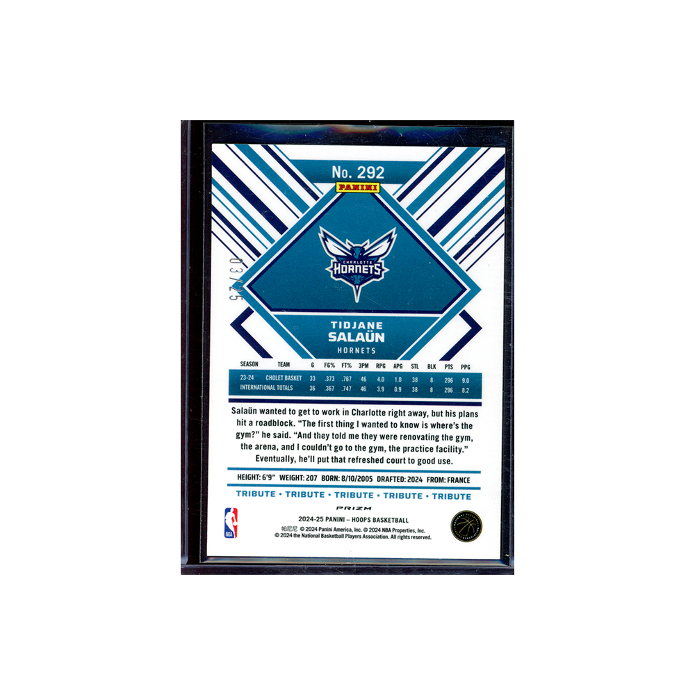 Tidjane Salaün 2024-25 Panini Hoops Basketball Green Wave Rookie /25