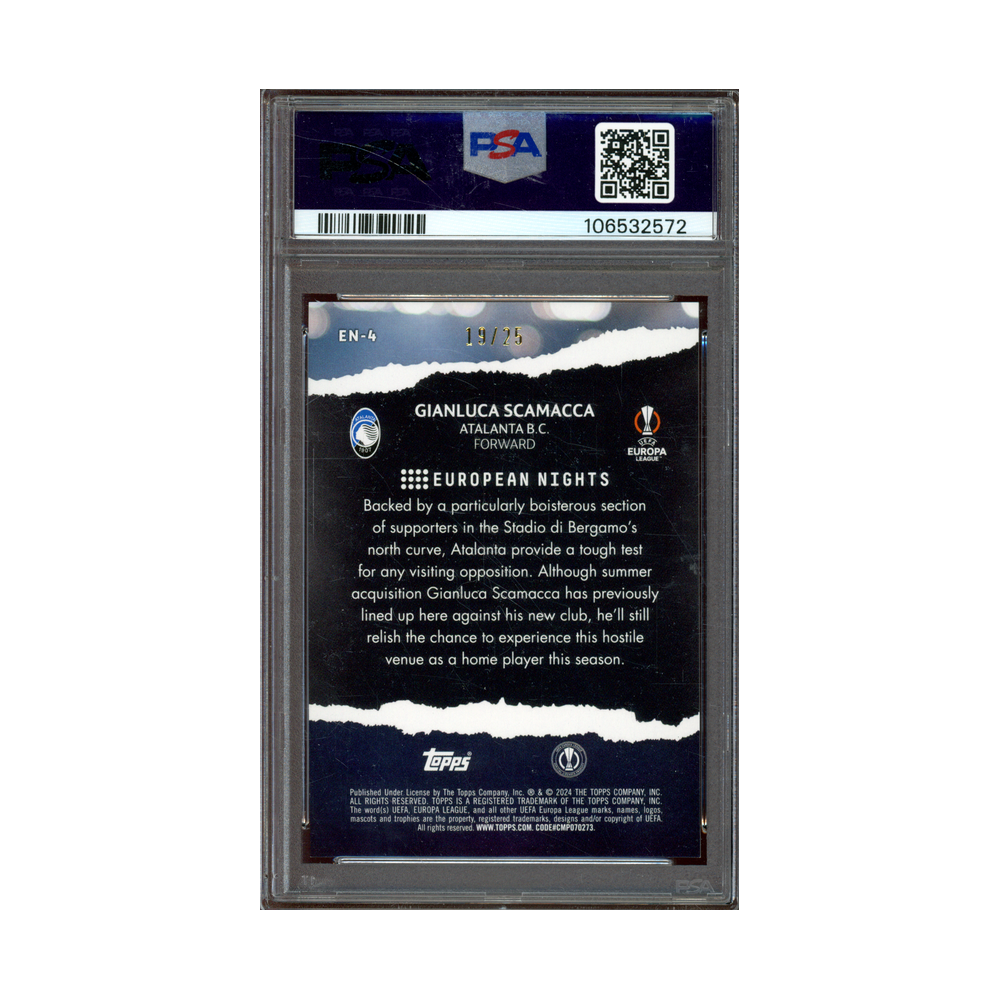 Gianluca Scamacca 2023-24 Topps Uefa CC Euro Nights Orange /25 PSA 10
