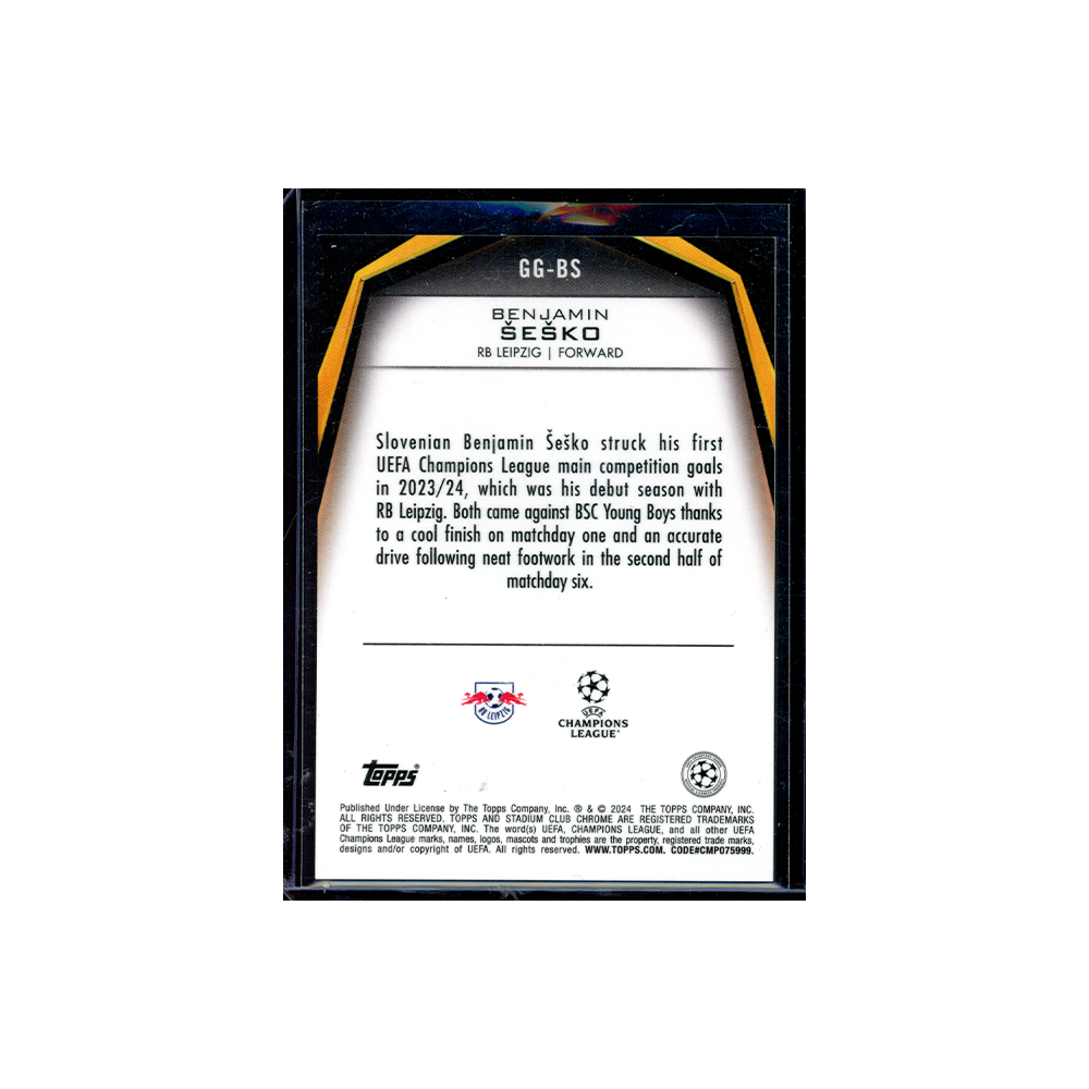 Benjamin Sesko 2023-24 Topps Stadium Club Chrome UCC Soccer Glimpses of Gold /50