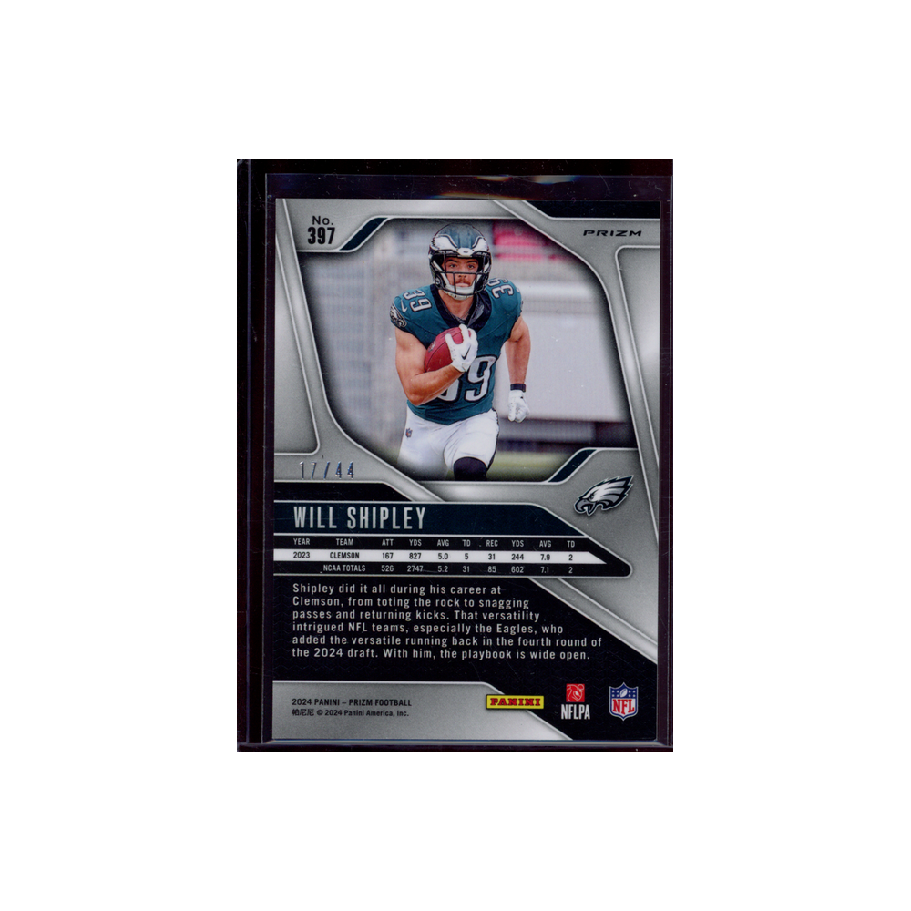 Will Shipley 2024 Panini Prizm Football Red Yellow International Rookie /44
