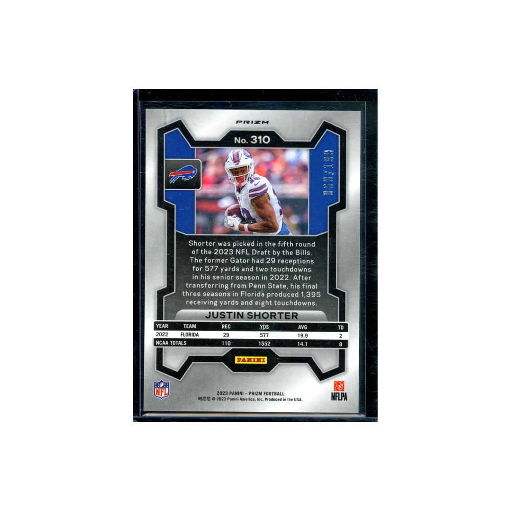 Justin Shorter 2023 Panini Prizm Football Blue Wave Prizm Rookie /199
