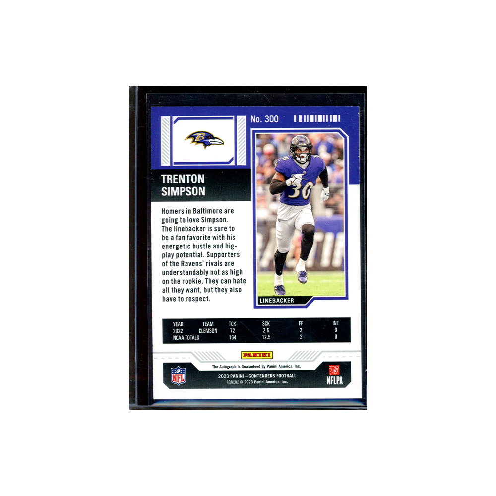 Trenton Simpson 2023 Panini Contenders Football Rookie Ticket Auto Green Laser