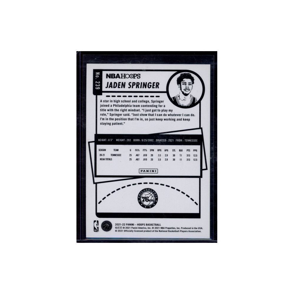 Jaden Springer 2021-22 Panini Hoops Basketball Rookie Gold /10