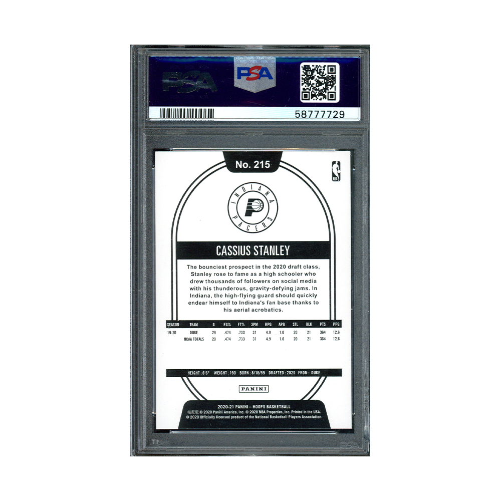 Cassius Stanles 2020 Panini Hoops Rookie PSA 10