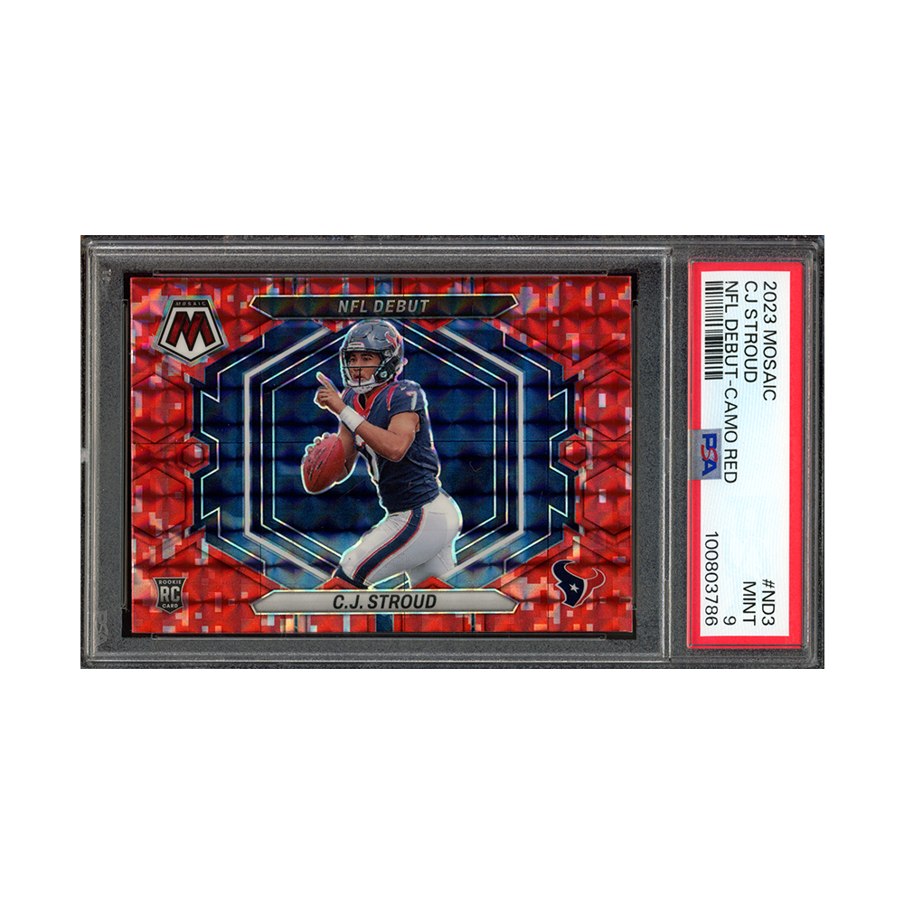 CJ Stroud 2023 Panini Mosaic Football NFL Debut Camo Red Rookie PSA 9