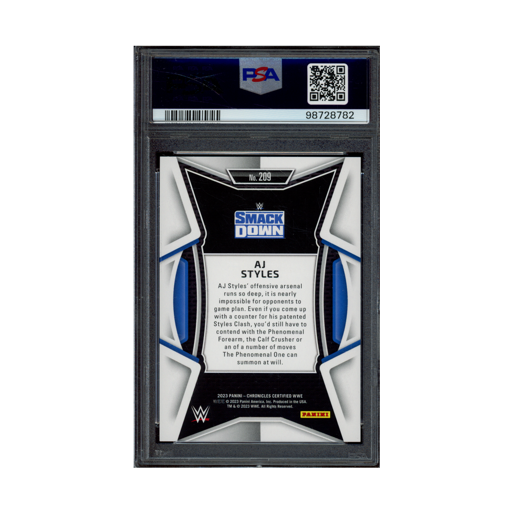 AJ Styles 2023 Panini Chronicles WWE Gold /10 PSA 8