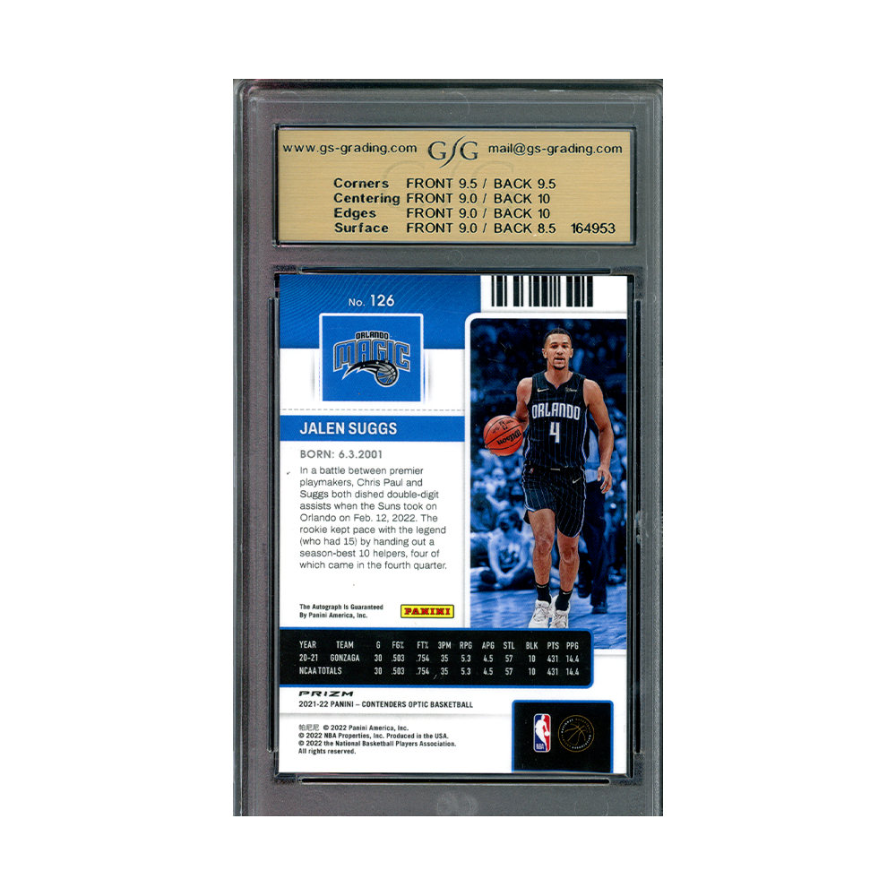 Jalen Suggs 2021-22 Panini Contenders Optic Basketball Rookie Ticket Auto Silver GSG 9/10