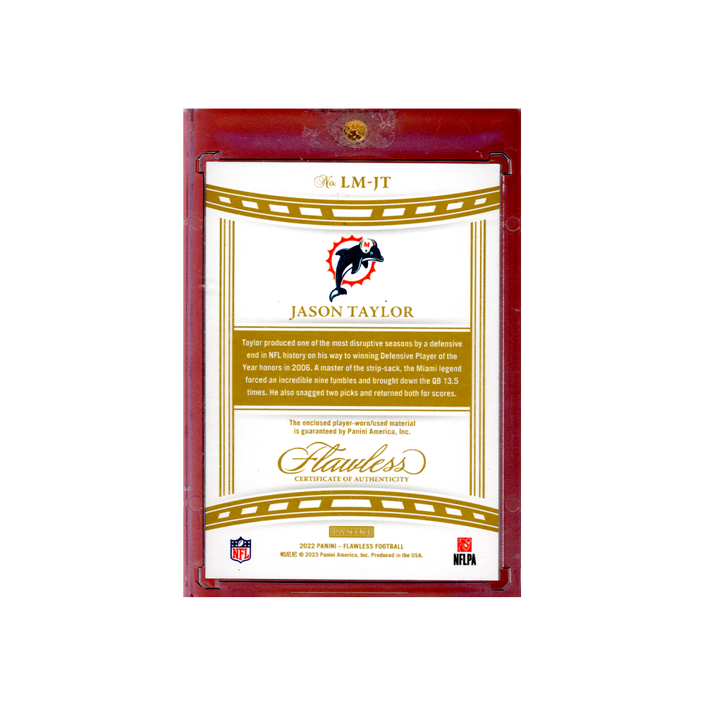 Jason Taylor 2022 Panini Flawless Football Patch Gold /15