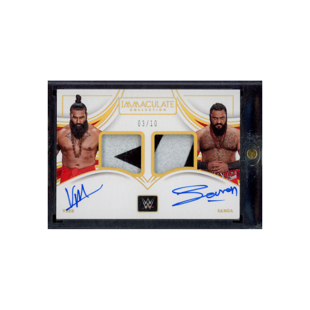 Veer & Sanga 2023 Panini Immaculate Collection WWE Dual Patch Auto Gold /10