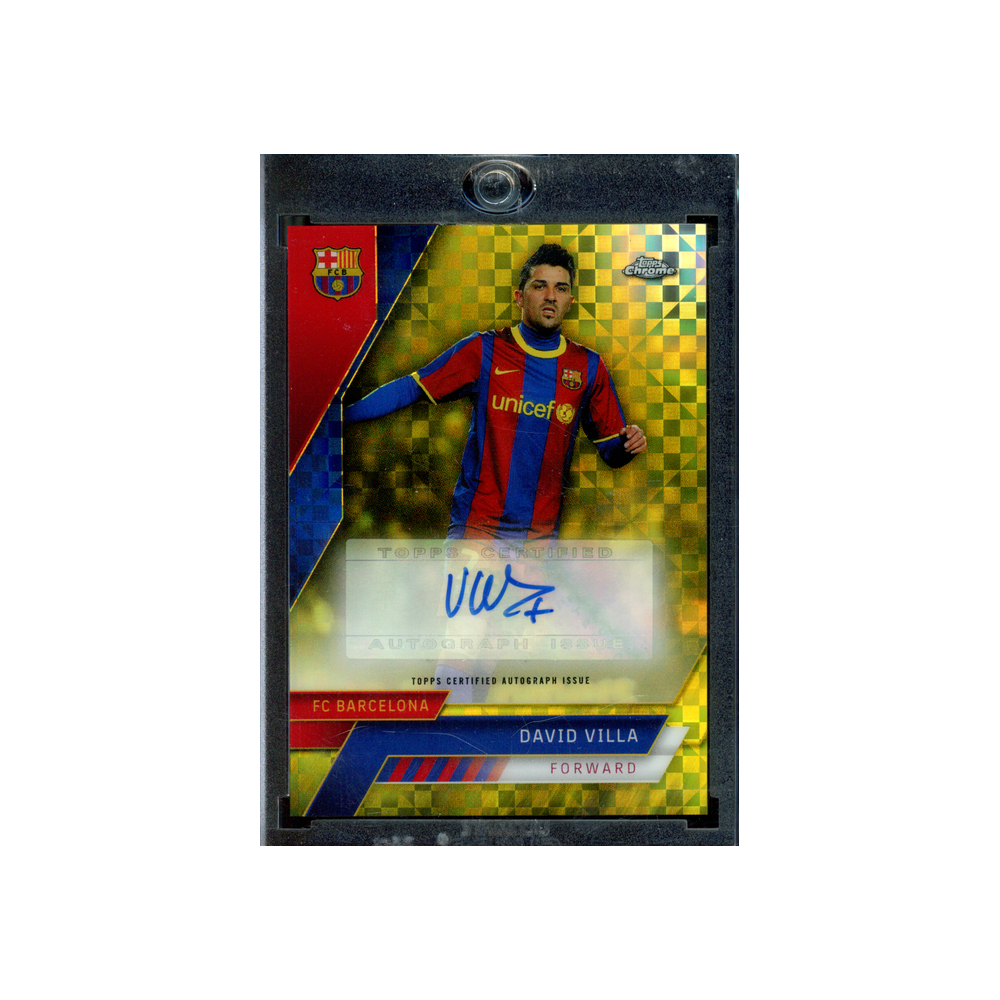 David Villa 2022/23 Topps Chrome Barcelona Yellow X-Fractor Auto /99