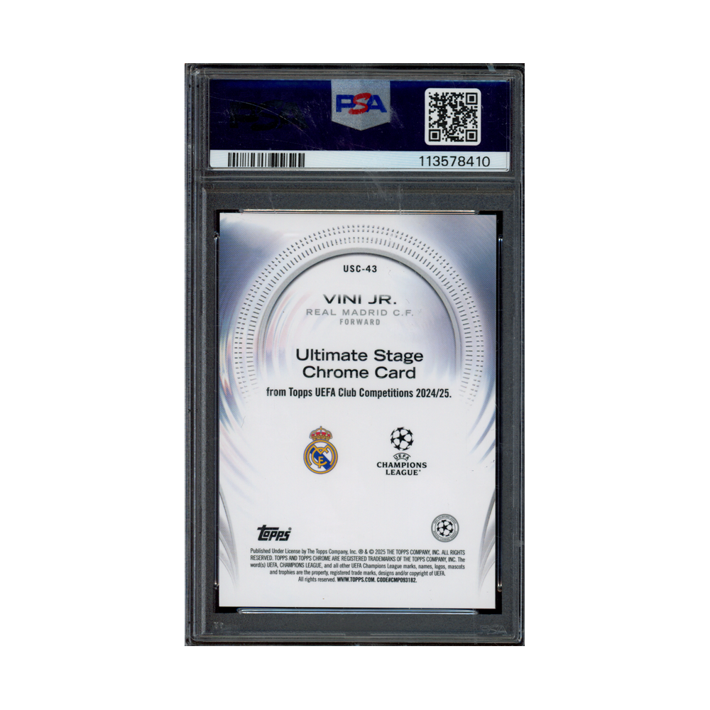 Vini Jr 2024-25 Topps Chrome UCC Ultimate Stage Chrome Gold /50 PSA 10