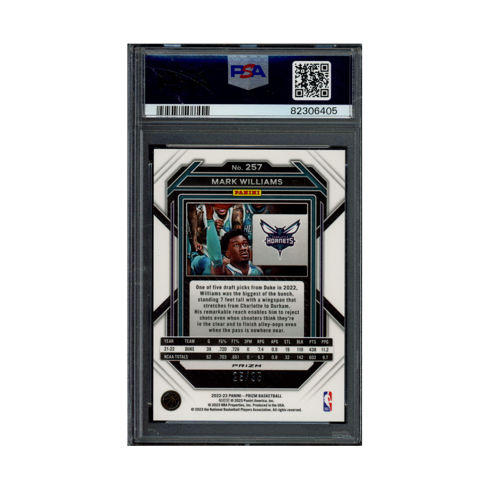 Mark Williams 2022 Panini Prizm Basketball Blue Shimmer Prizm Rookie /35 PSA 8