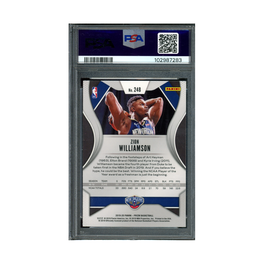 Zion Williamson 2019-20 Panini Prizm Basketball Rookie PSA 10