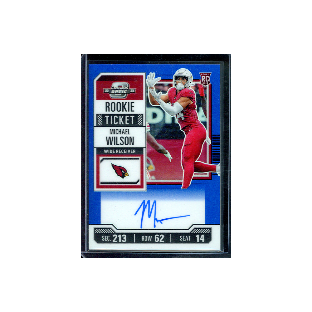 Michael Wilson 2023 Panini Contenders Optic Football Rookie Ticket Auto Blue /75