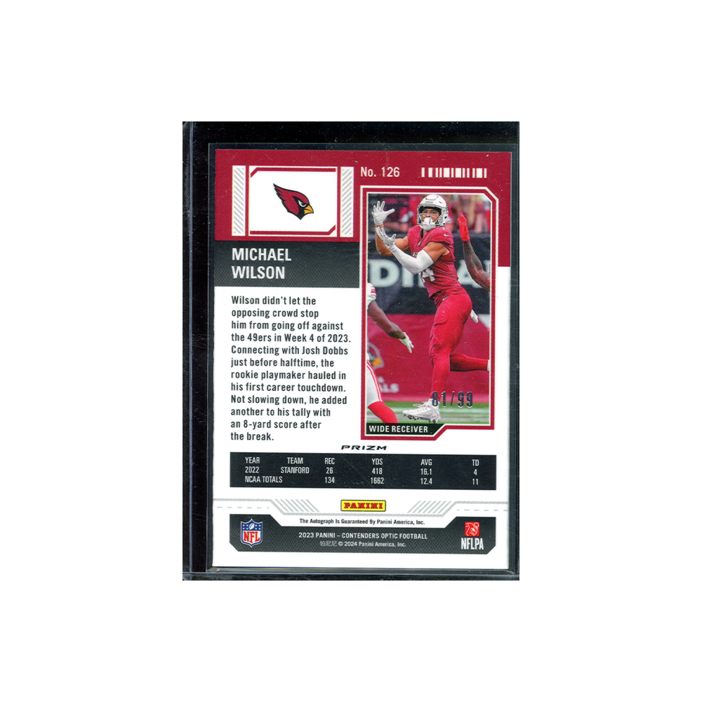 Michael Wilson 2023 Panini Contenders Football Rookie Ticket Auto Teal /99