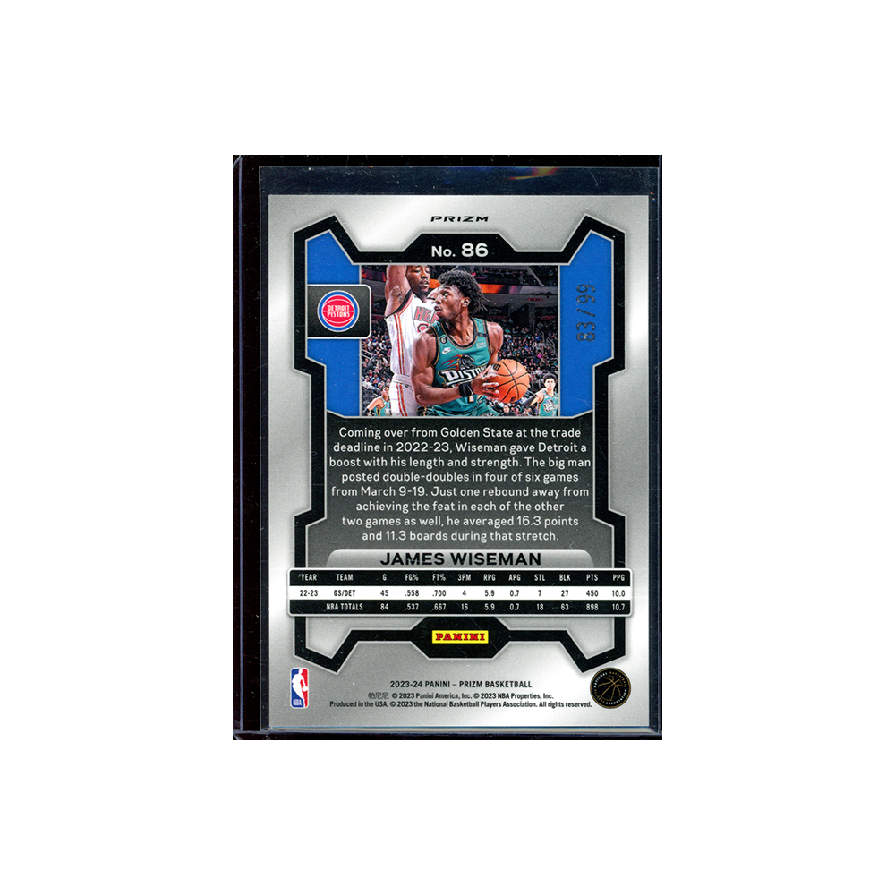 James Wiseman 2023-24 Panini Prizm Basketball Purple Prizm /99