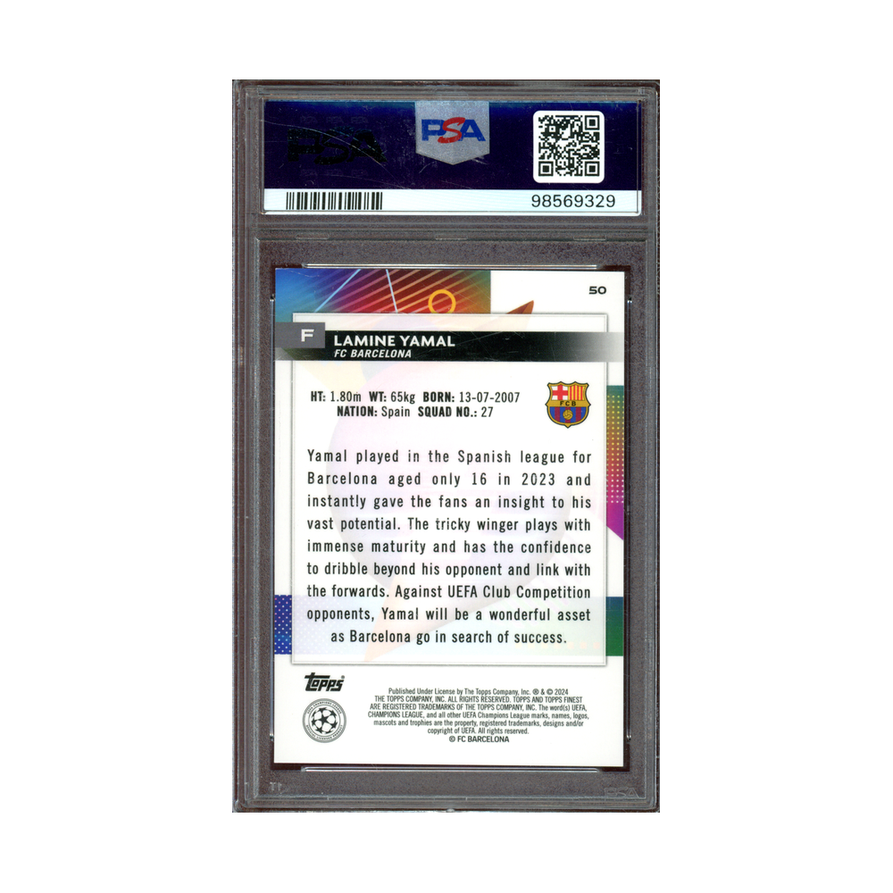 Lamine Yamal 2023-24 Finest UCC Blue Aqua Vaporwave Rookie /250 PSA 10