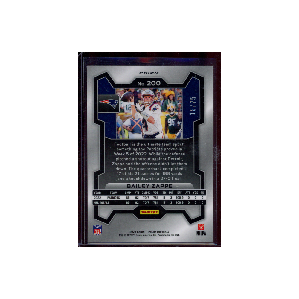 Bailey Zappe 2023 Panini Prizm Football Green Scope /75
