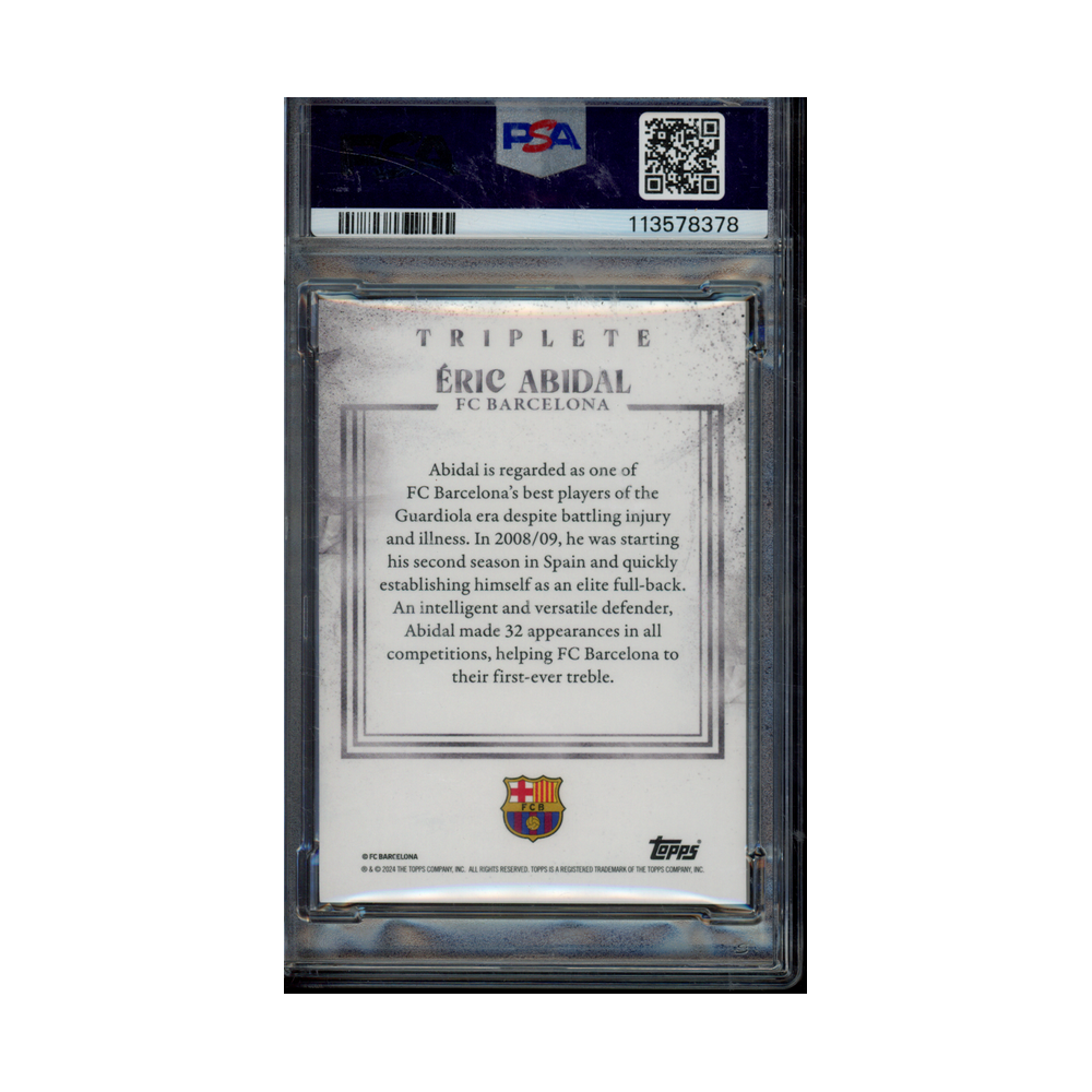 Eric Abidal 2023 Topps FCB Triplete '08-09 Auto /99 PSA 10