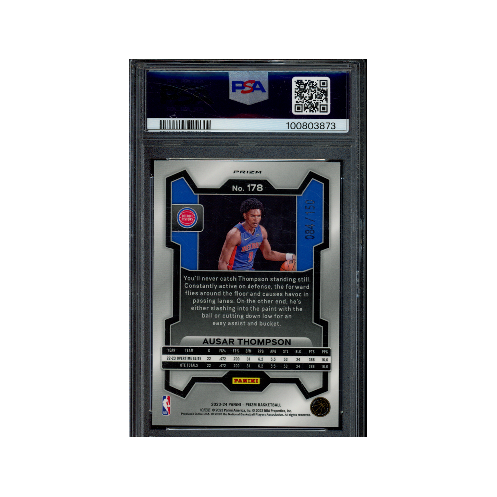 Ausar Thompson 2023 Panini Prizm Basketball Blue Fast Break Prizm Rookie /150 PSA 10