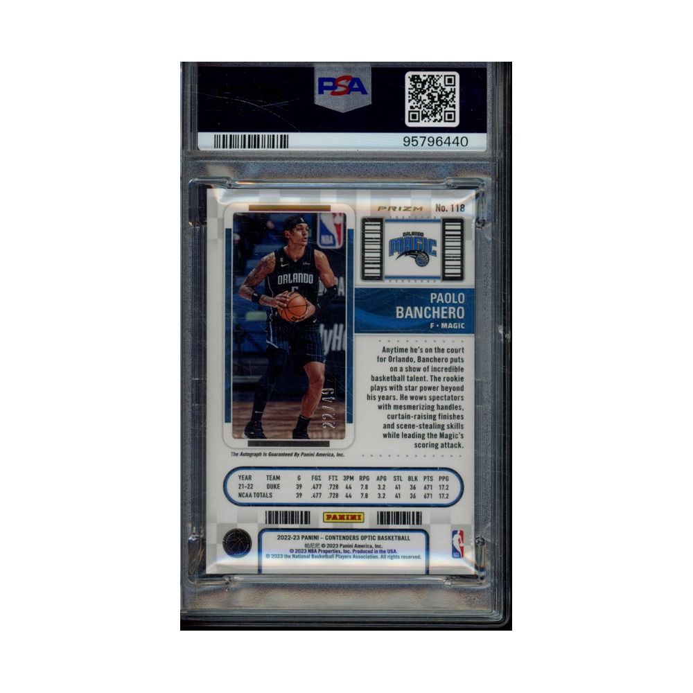 Paolo Banchero 2022 Panini Contenders Optic Basketball Rookie Ticket Auto Blue /49 PSA 10