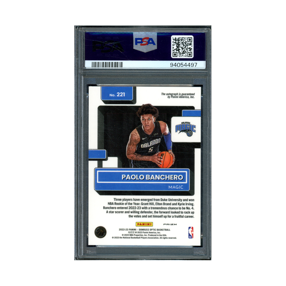 Paolo Banchero 2022 Panini Donruss Optic Basketball Rated Rookie Auto Choice PSA 10/10