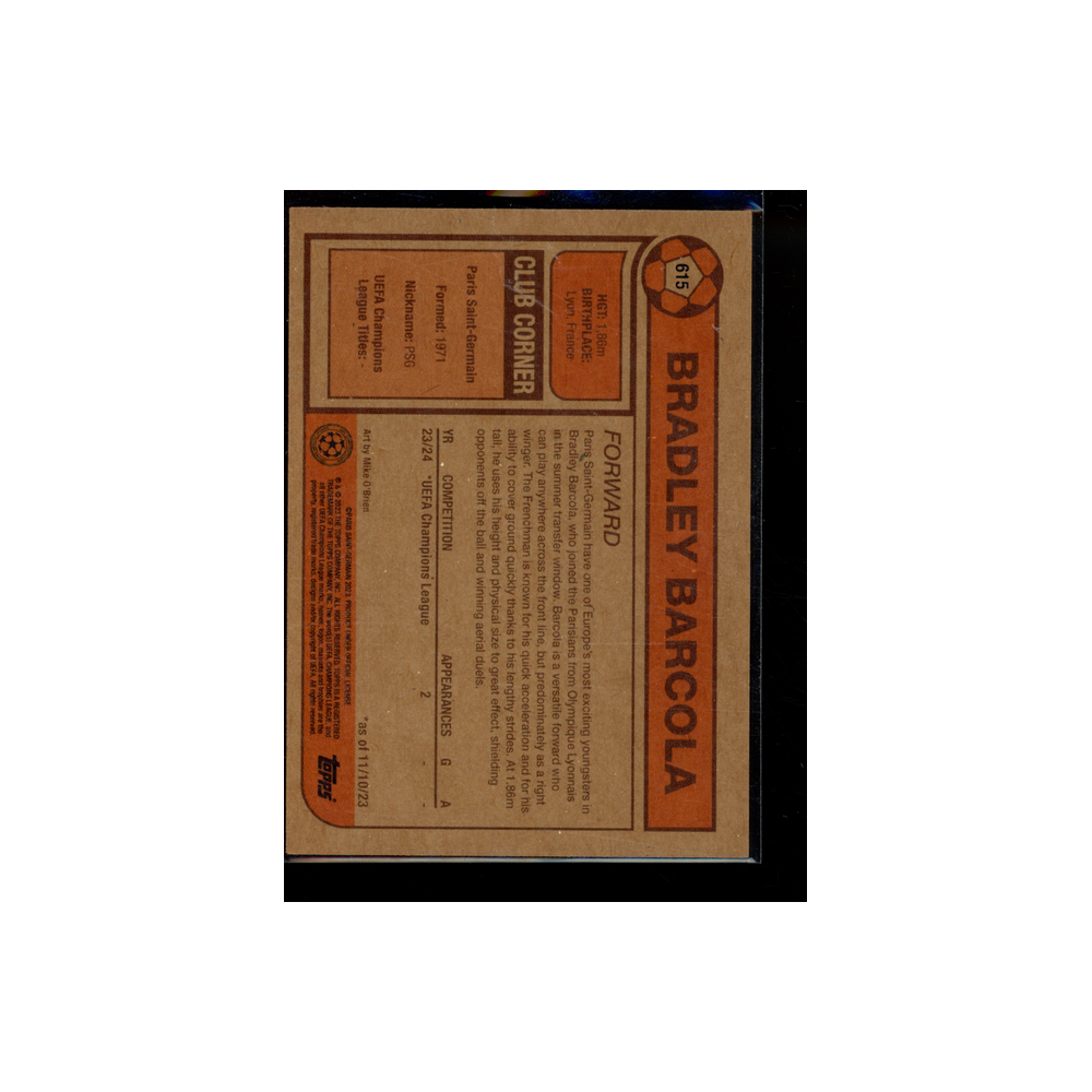 Bradley Barcola 2023 Topps Living Set UCL Rookie
