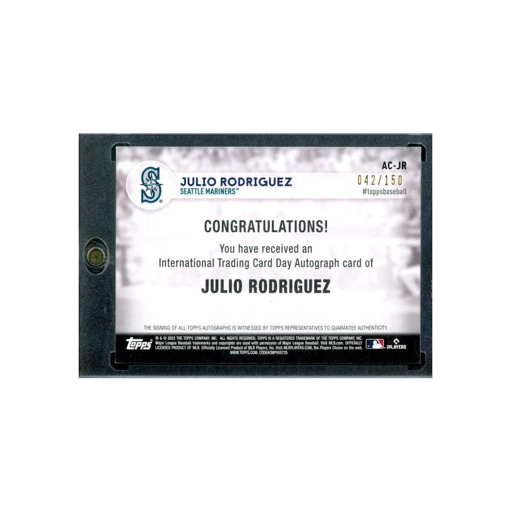 Julio Rodriguez 2022 Topps International Trading Card Day Rookie Auto /150