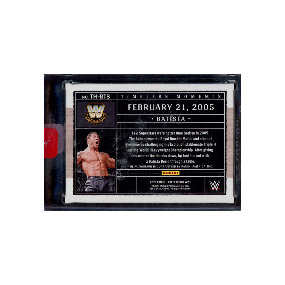 Batista 2024 Panini Three Count WWE Timeless Moments Auto Red /15