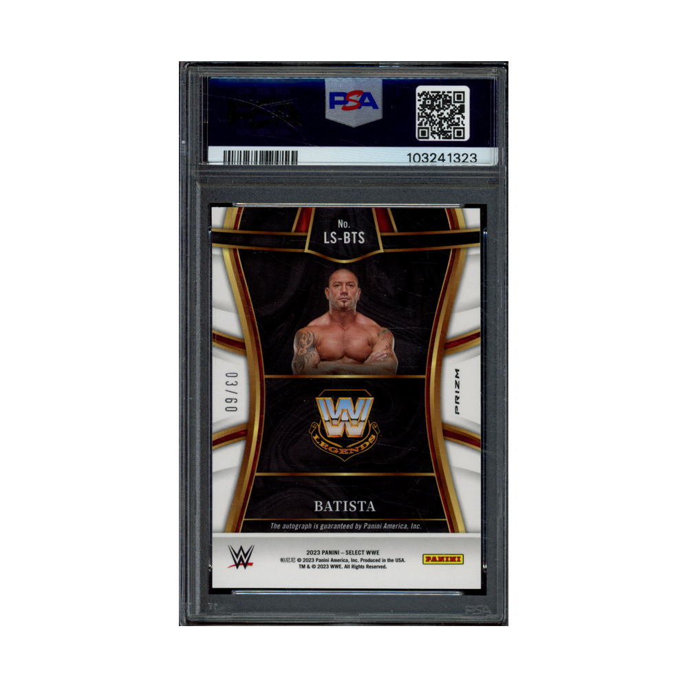 Batista 2023 Panini Select WWE Legendary Signatures Auto Red Prizm /60 PSA 10