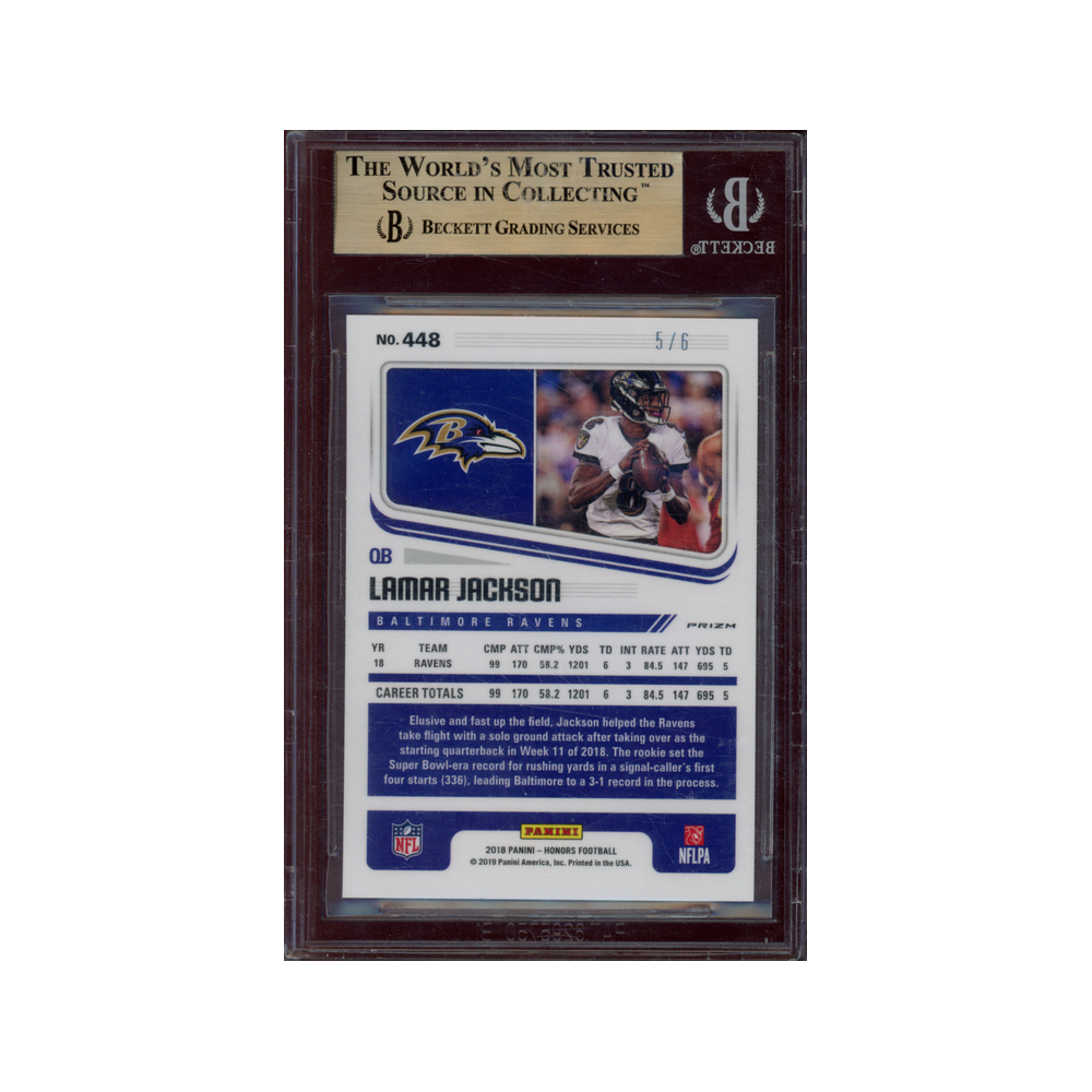 Lamar Jackson 2018 Panini Score Football End Zone Rookie Green /6 BGS 9.5