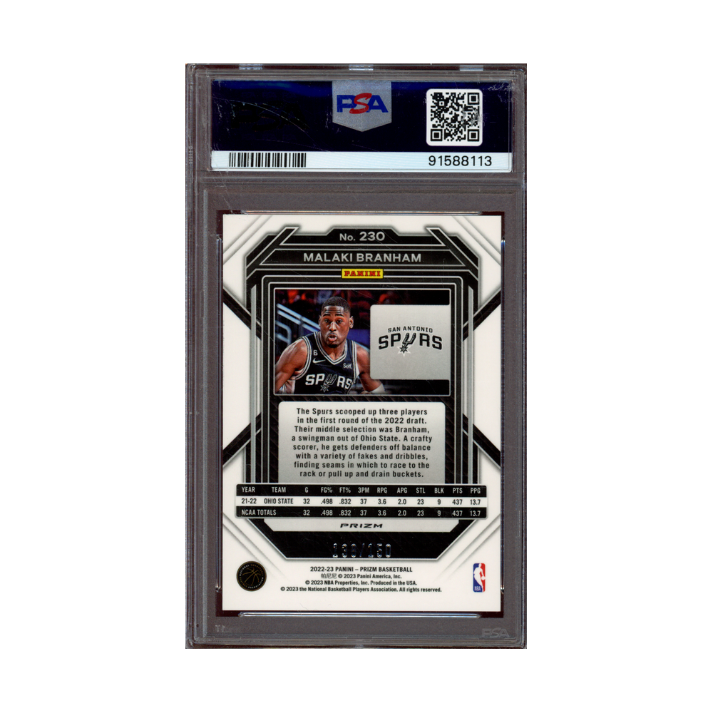 Malaki Branham 2022 Panini Prizm Monopoly Boardwalk Blue Rookie /15 PSA 10