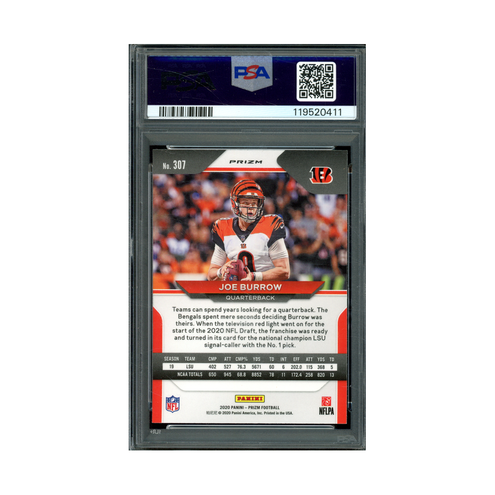Joe Burrow 2020 Panini Prizm Football Silver Prizm Rookie PSA 9
