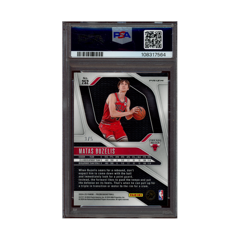 Matas Buzelis 2024-25 Panini Prizm Basketball Green Shimmer Prizm Rookie /5 PSA 9