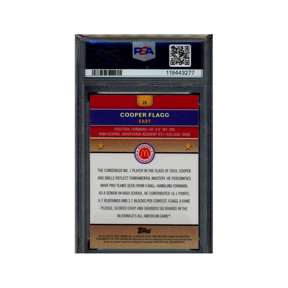 Cooper Flagg 2024 McDonalds Chrome Raywave PSA 9