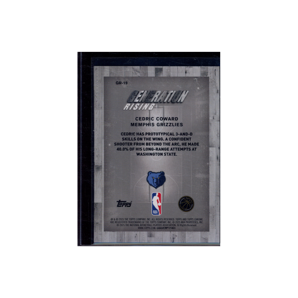 Cedric Coward 2025 Topps Chrome Generation Rising Rookie Gold /50