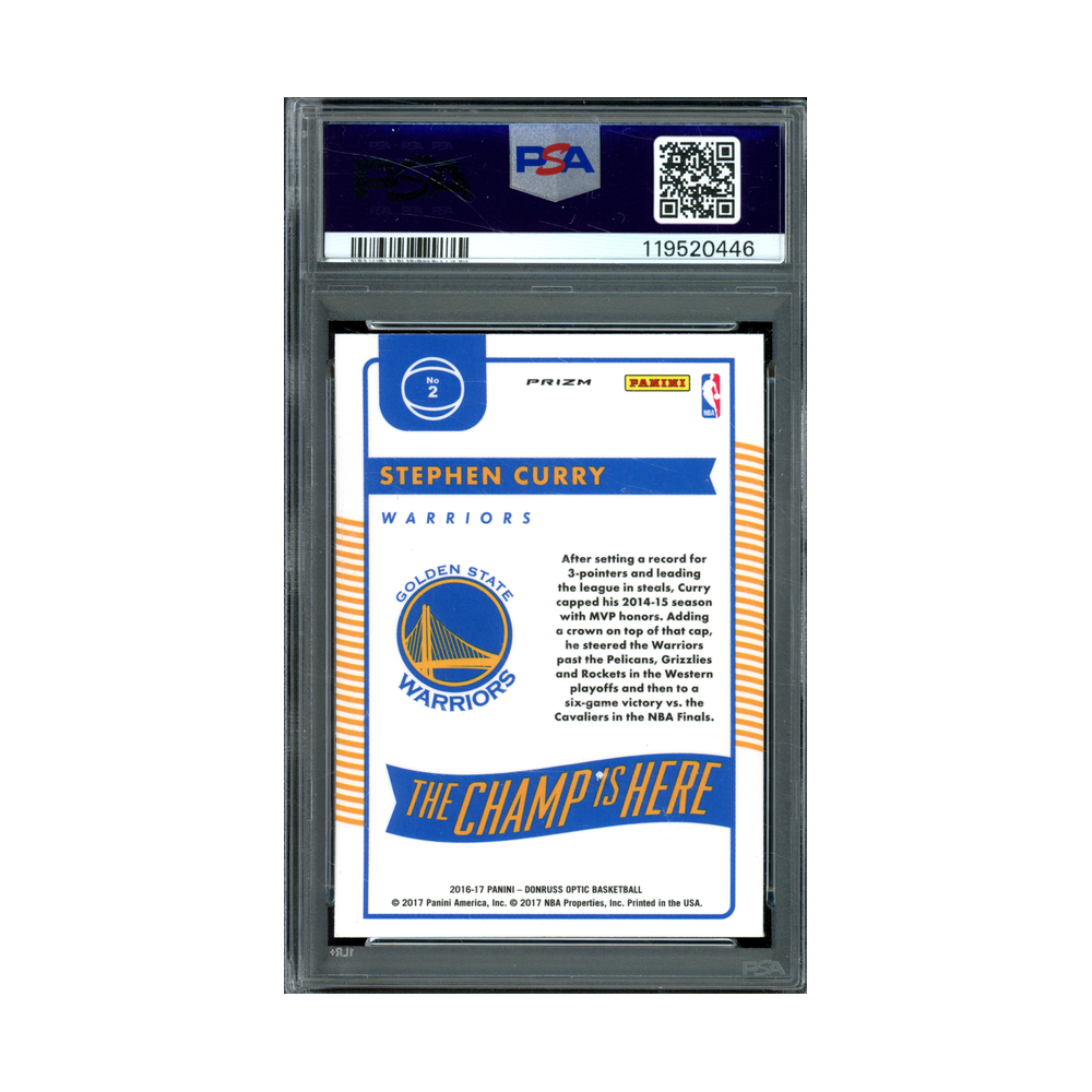 Stephen Curry 2016 Panini Donruss Optic Basketball The Champ is here Holo PSA 9