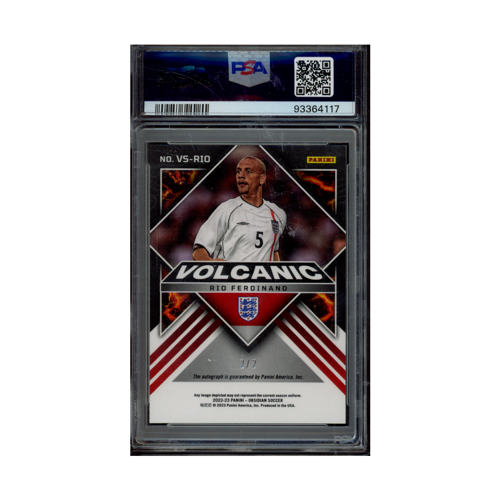Rio Ferdinand 2022-23 Panini Obsidian Soccer Volcanic Auto Green /2 PSA 9