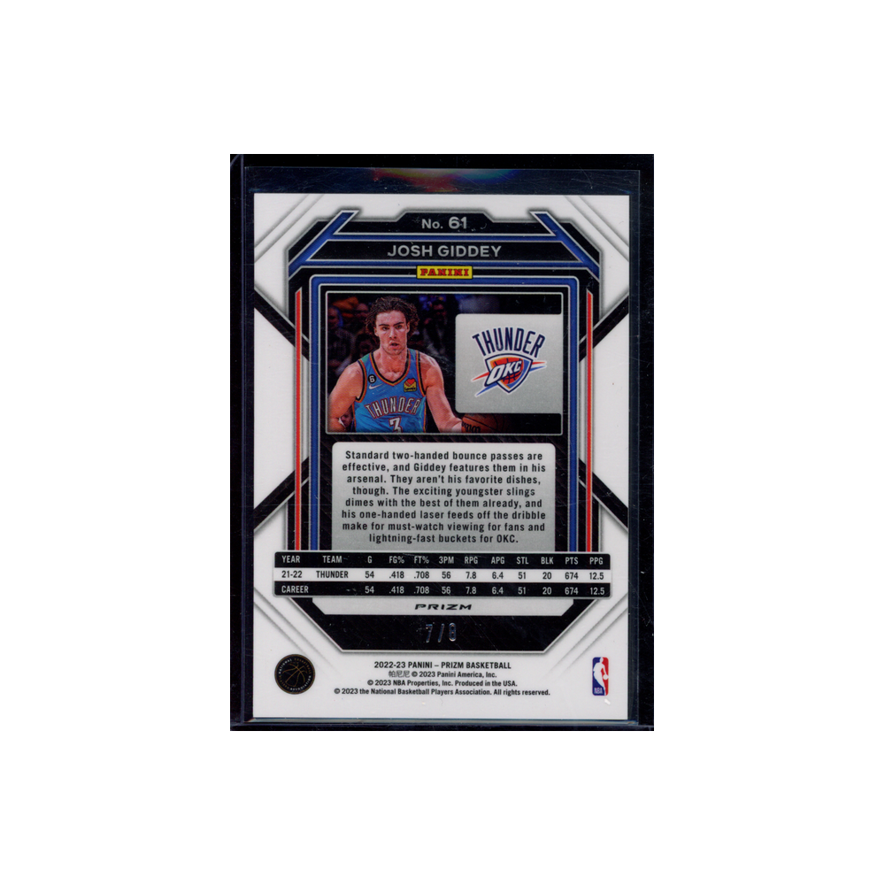 Josh Giddey 2022-23 Panini Prizm Basketball Green Sparkle /8