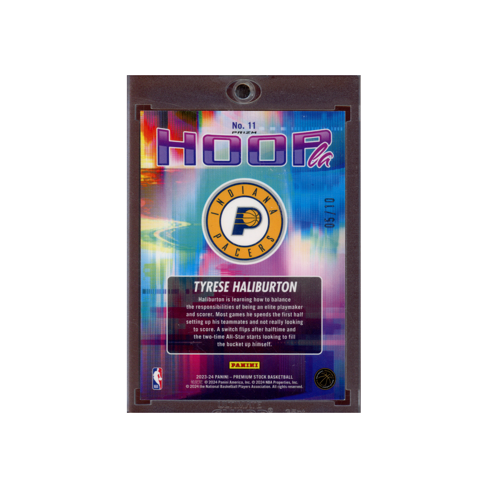 Tyrese Haliburton 2023-24 Panini Premium Stock Basketball Hoopla Gold Cracked Ice /10