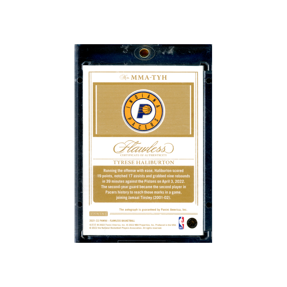 Tyrese Haliburton 2021-22 Panini Flawless Basketball Momentous Auto Gold /10